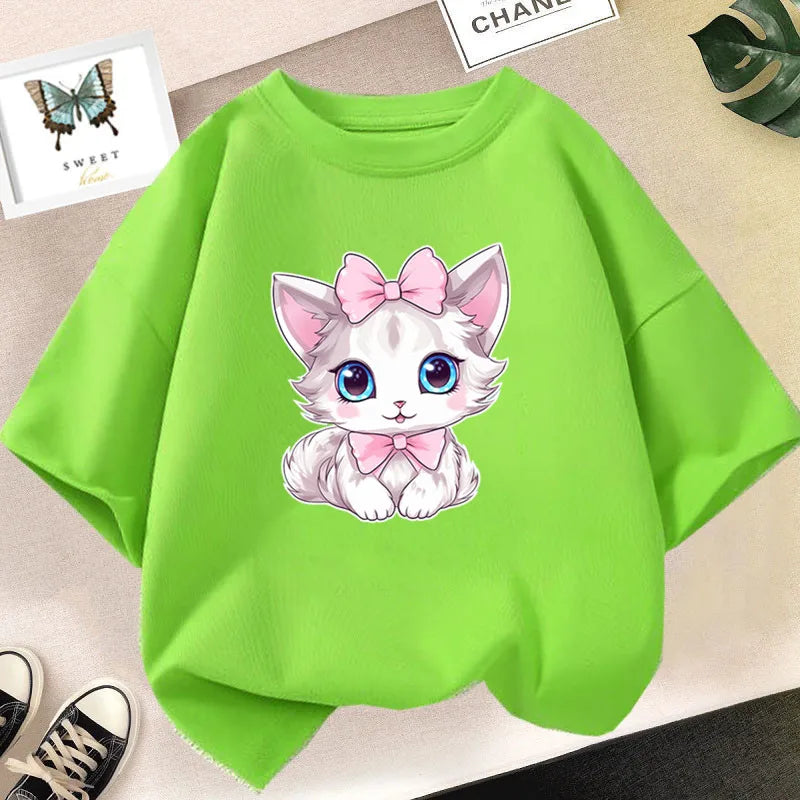Girls Cotton Cute Cat/dog Graphic T shirt Summer Fashion Vintage Personality Kawaii Purple clothes Short Sleeve Tops