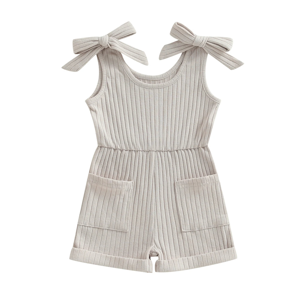 Pudcoco Toddler Kids Baby Girls Sleeveless Romper Solid Color Ribbed Bodysuit Summer Clothes with Pockets 6M-4T