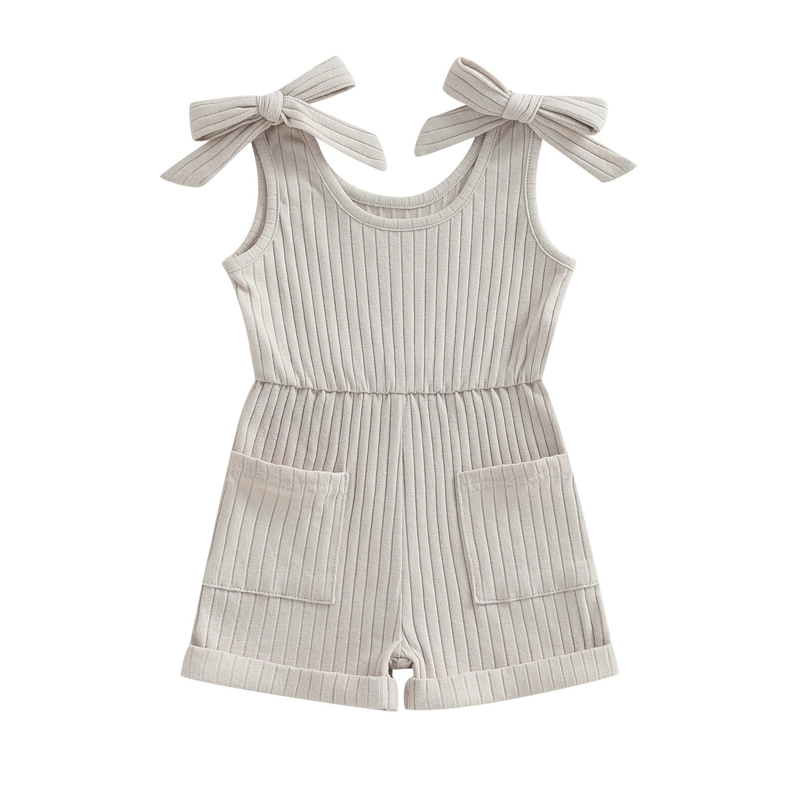 Pudcoco Toddler Kids Baby Girls Sleeveless Romper Solid Color Ribbed Bodysuit Summer Clothes with Pockets 6M-4T