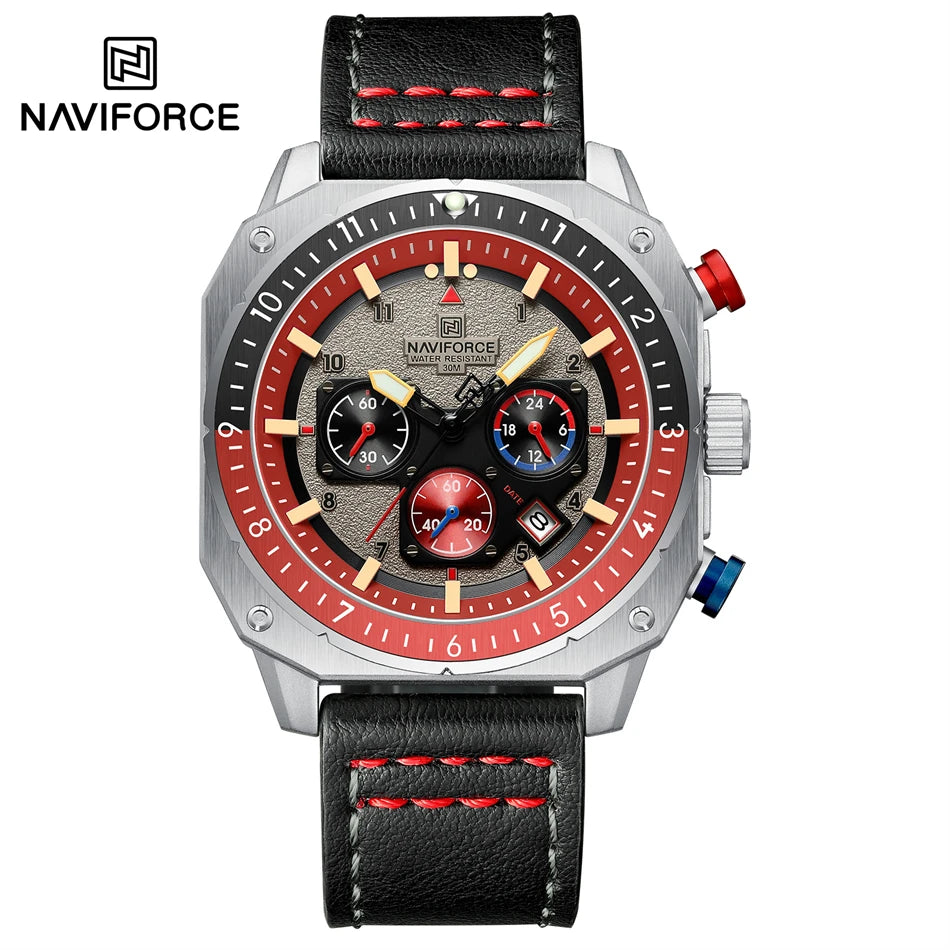 NAVIFORCE Sports Multifunction Waterproof Watches for Men Fashion Leather Luxury Brand Quartz Analog Luminous Square Wrist Watch