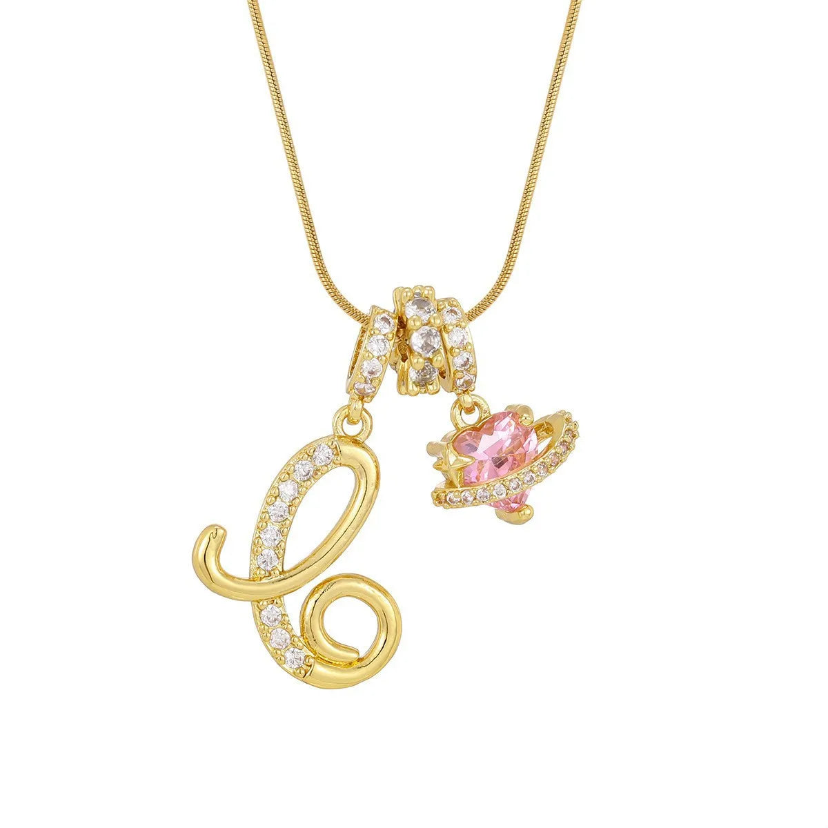 Fashion Letter Necklace Pink for Women  Zircon Heart Pendant Suitable for Personalized Stainless Steel Luxury Jewelry for Girls