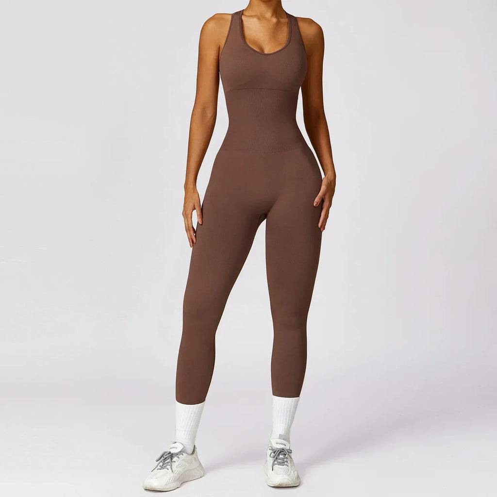 Seamless Gym Sport Jumpsuit Women Sportswear Sexy Hollow Backless Scrunch Fitness Overalls Push Up One Pieces Outfit Yoga Wear