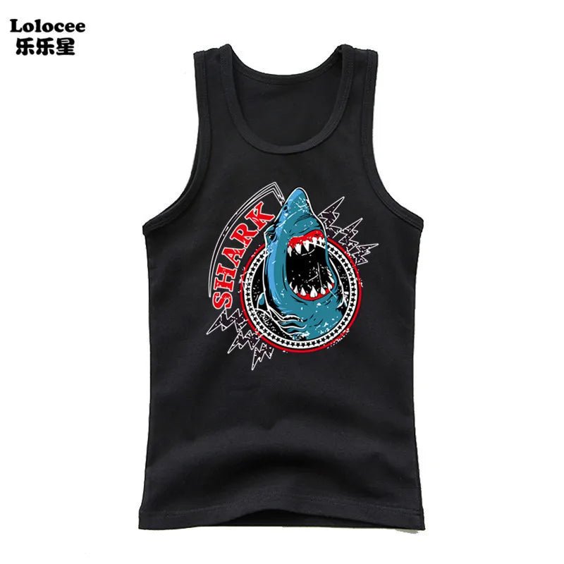 Kids Animal Sea Shark Sleeveless T-shirt 2023 Summer Children Tank Tops Baby Kids Cool Tees 3-14 Years Old