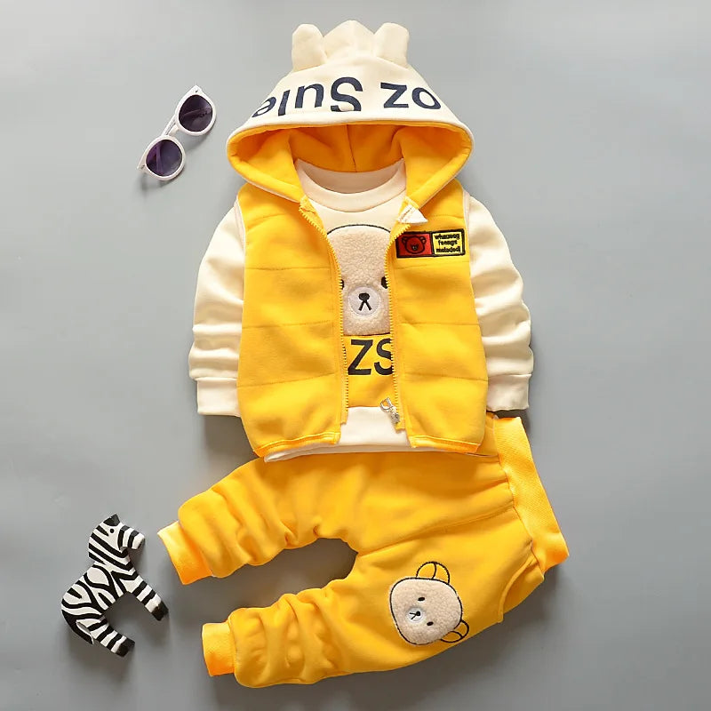 Winter Baby Boys Clothing Sets 2024 Cartoon Toddler Boys Girls Warm Hooded Coats Pants Suit Kids Thick Tracksuit Clothes Set
