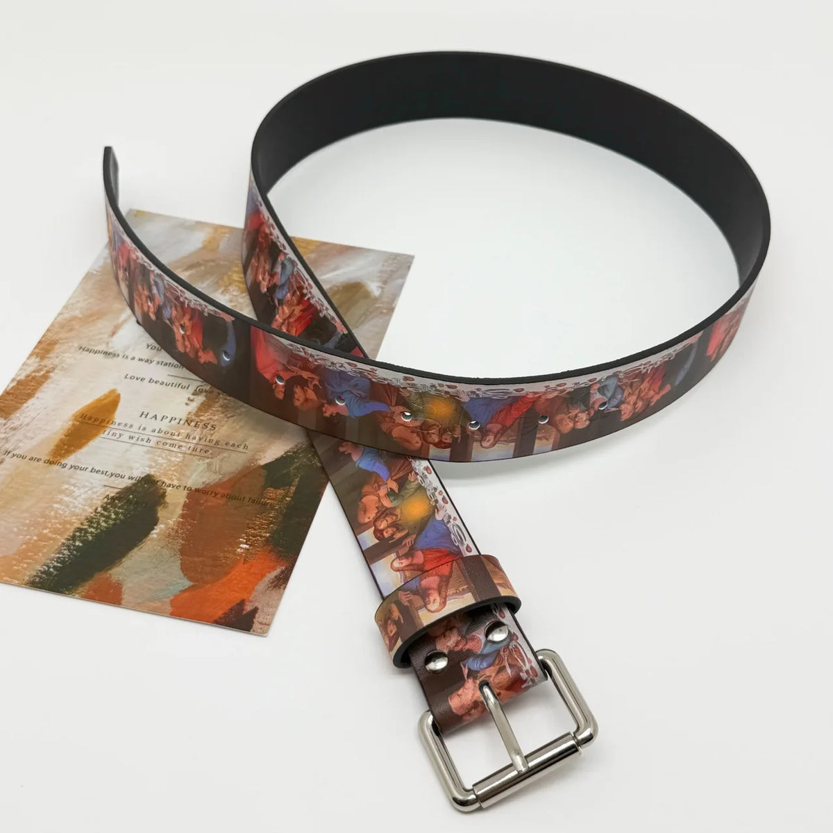 2026 Gothic Y2K Trendy PU Leather Belt with The Last Supper Painting Vintage Unisex Fashion Accessory Waist Belt Jeans Waistband