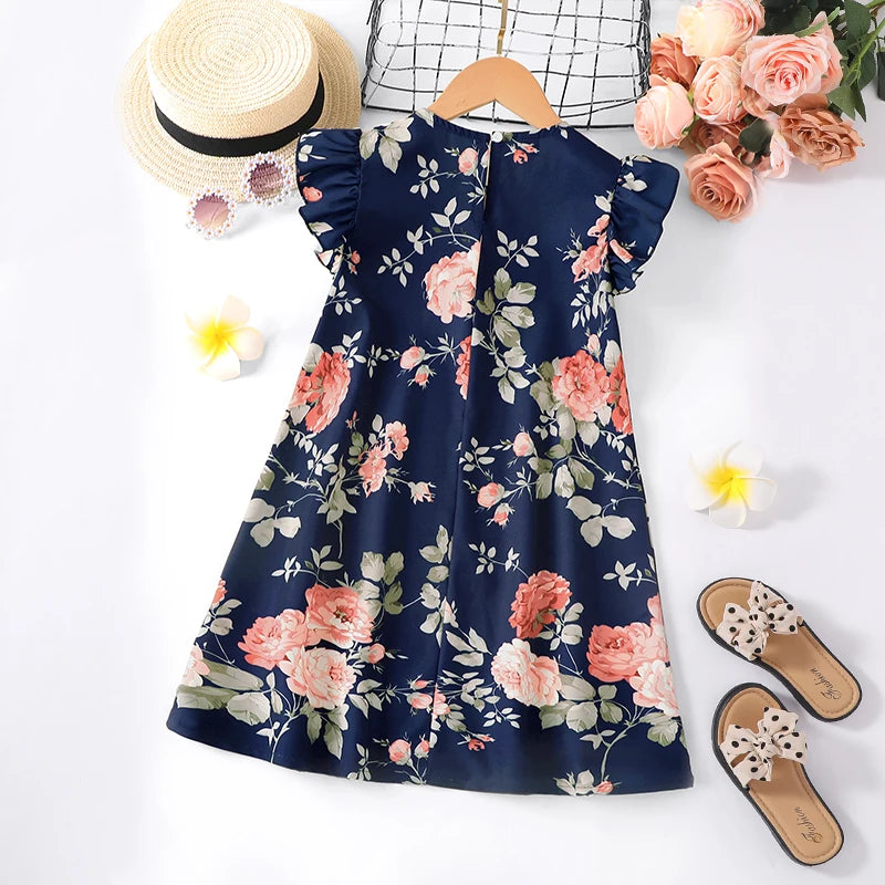 Girls Summer Fashion Thin Holiday Leisure Sleeveless Fragmented Flower Print Dress Comfortable Skirt Children's Clothing