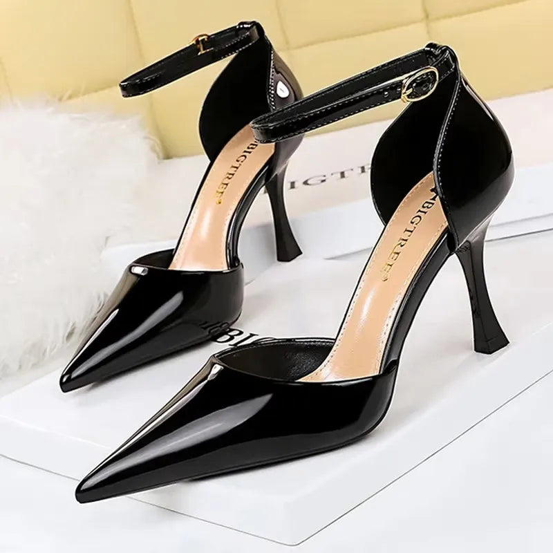 BIGTREE Shoes Women 8 Cm Heels Sandals Summer Kitten Heels Women Pumps Patent Leather Women Sandals Sexy Party Shoes High Heels