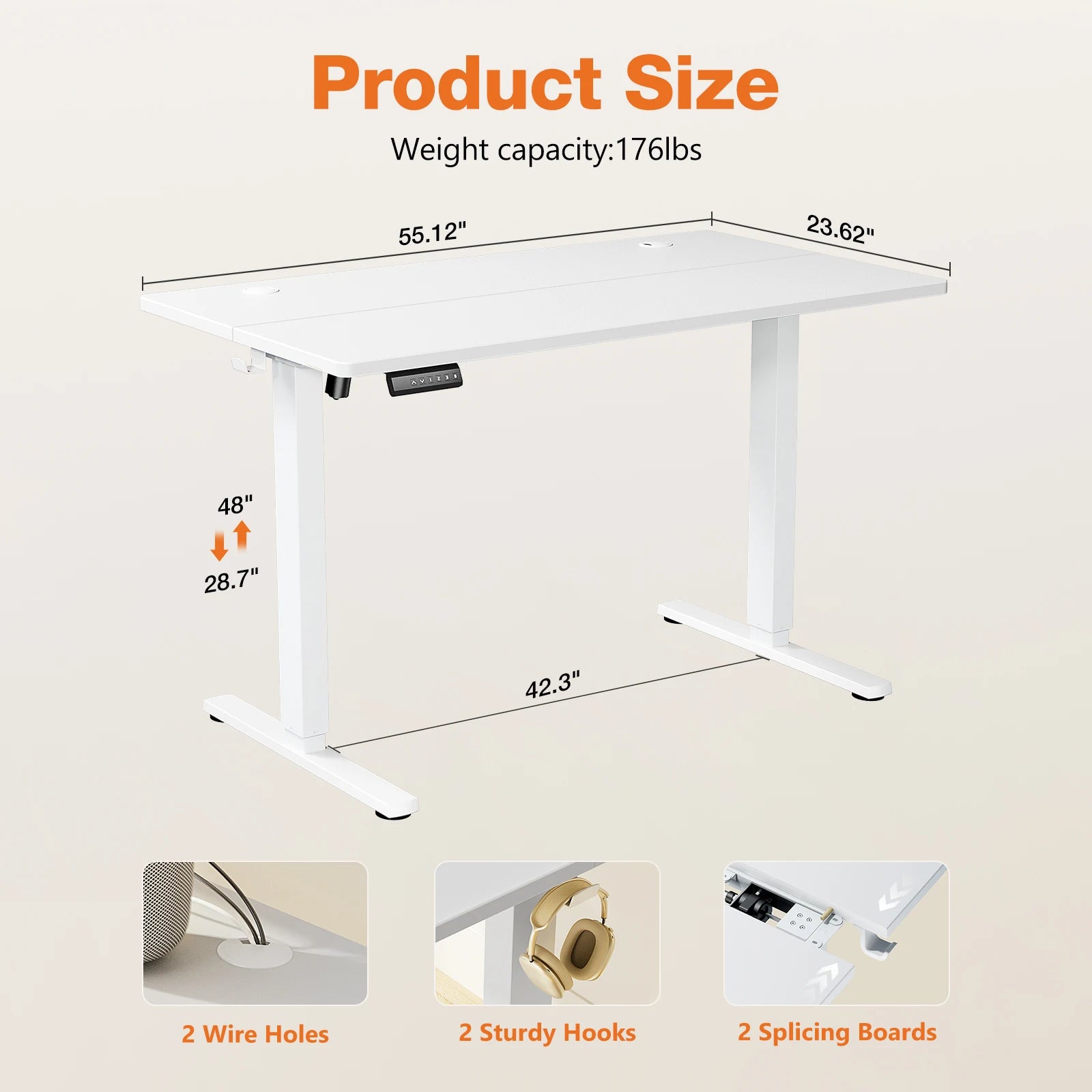 JHK  Ergonomic Electric Standing Desk Height Adjustable Computer Desk Large Work PC Table Home Office Writing Gaming Desks
