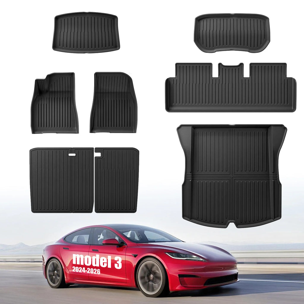 Custom Fit TPE All-Weather Car Floor Mats for Tesla Model 3 2024-2026 Waterproof Anti-Slip Full Set 7PCS Interior Accessories