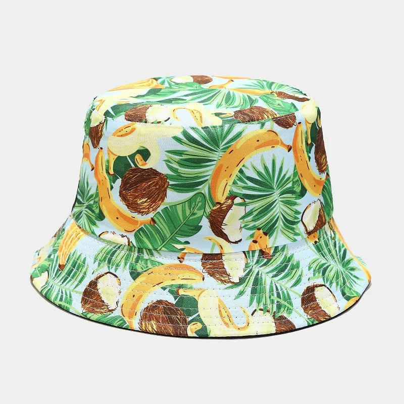 New Creative Fruit Pattern Fisherman's Hat Unisexdouble Sided Bucket Cap Uv Protection Panama Sun Caps for Girls Beach Hats