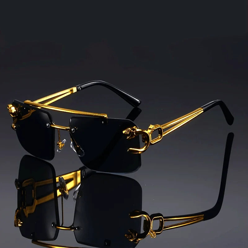 Vintage Luxury Golden Glasses Women's Punk Frameless High-End Men And Women Outdoor Eyewear Travel Anti Sun Glasses