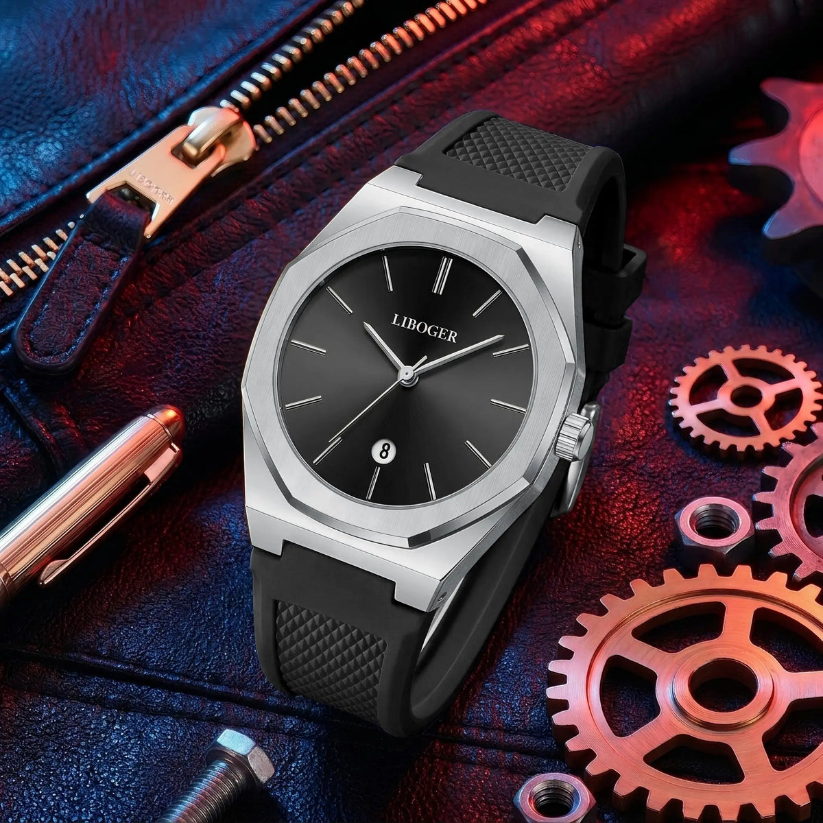 New Fashionable Round Dial Men's Quartz Watch, Calendar Display, Silicone Strap, Battery Powered, Suitable for Daily Wear