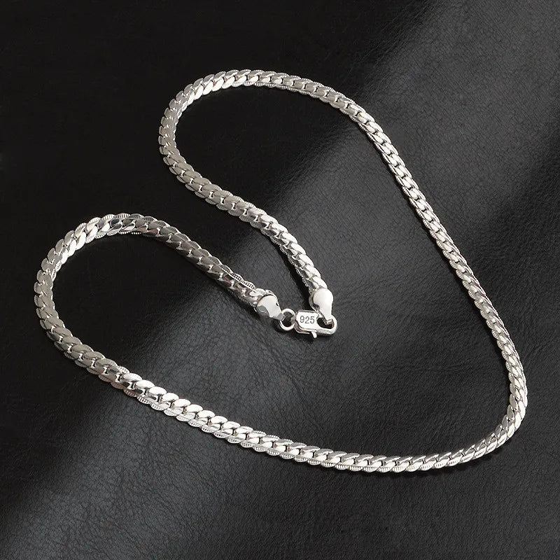 Nice 925 Sterling Silver 5MM Full Sideways Chain Necklace For Women Men Fashion Jewelry Sets Wedding Gift