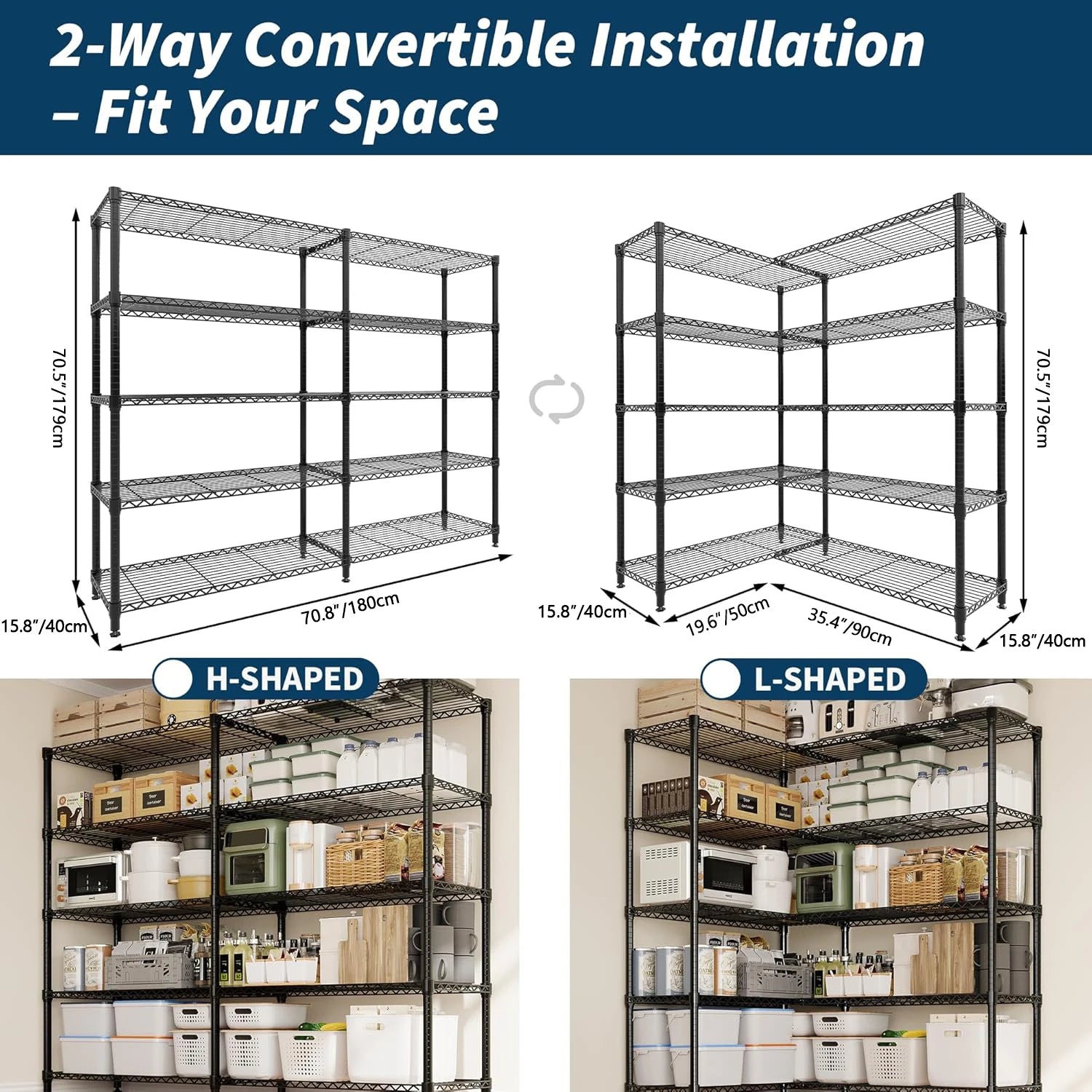 Heavy Duty Storage Shelves 4/5 Tiers Metal Shelving Unit Adjustable Organization Pantry Shelves for Kitchen Garage Commercial