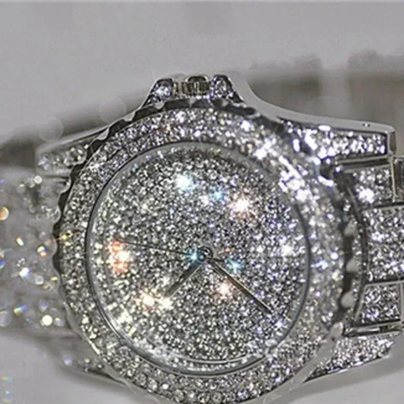 Luxury Fashion Rhinestone Watch for Women Gifts Sparkling Quartz Timepiece with Stainless Steel Strap Wristwatch for Lover