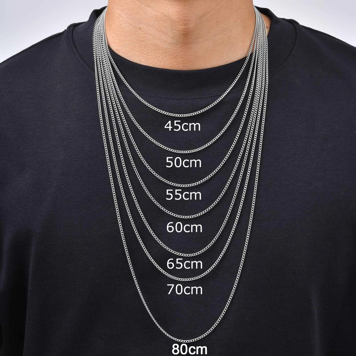 2mm Casual Stainless Steel Cuban Chain Necklace for Men,Hip Hop Punk Silver Color Metal Chain Link Layers Collars Jewelry