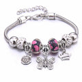 Pink Charm Bangle Lobster Buckle Snake Chain Beaded Bangles For Women Summer Romantic Gift Fashion Butterfly Bracelet Jewelry