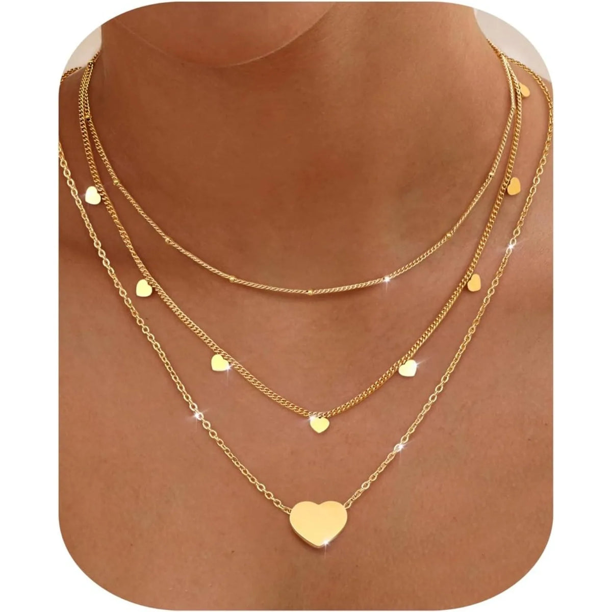 Bobisty 3Pcs Necklace for Women Stainless Steel Waterproof Chain Adjustable Layered Necklace Set Coin Heart Choker Jewelry Gift