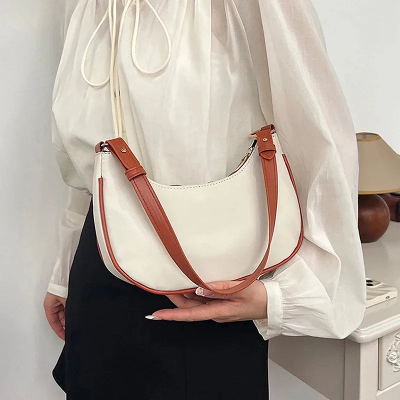 Women Luxury Solid Color PU Leather Shoulder Clutch Underarm Casual Tote Bag
