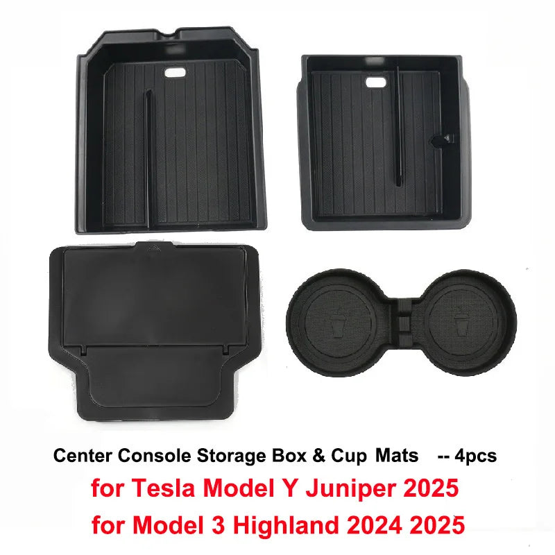 For Tesla Model 3 Y Juniper Highland 2025 2026 Launch Console & Armrest Upper and Lower Storage Box Watercup Holder Camera Cover