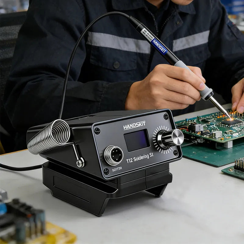 T12 Digital Soldering Station with LCD Temp Control - SMDPro Rework Tool Kit for Electronics Repair, No Power Supply Included