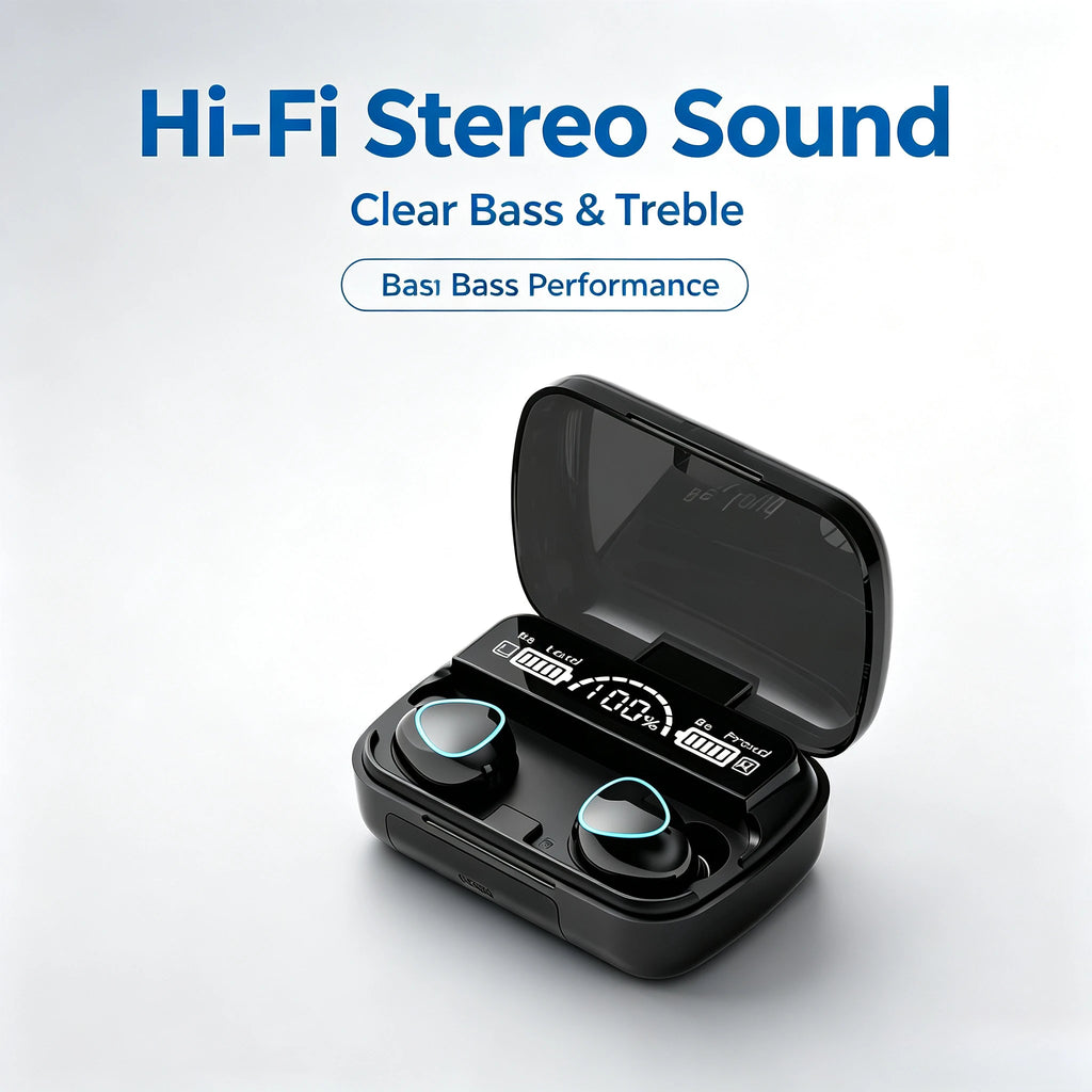 9D Stereo Surround Sound Bluetooth Earphones Sports In-Ear Wireless Headphones Featuring LED Digital Battery Display