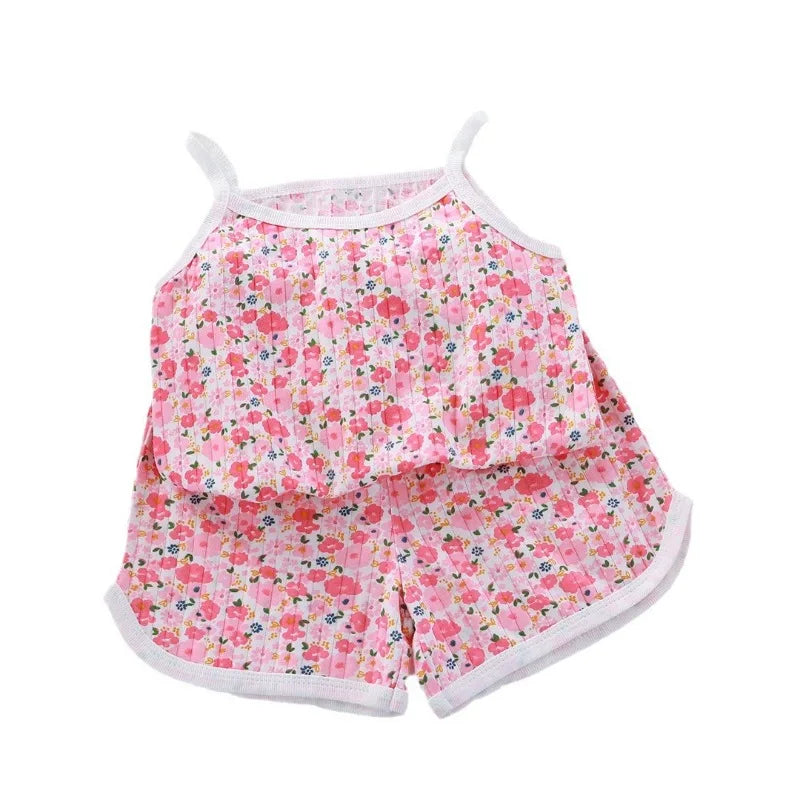 Girls Summer Clothes Sets New Baby Sleeveless Tops Shorts 2 Pieces Suit Girls Square Collar Clothing Set Kids Cotton Clothes