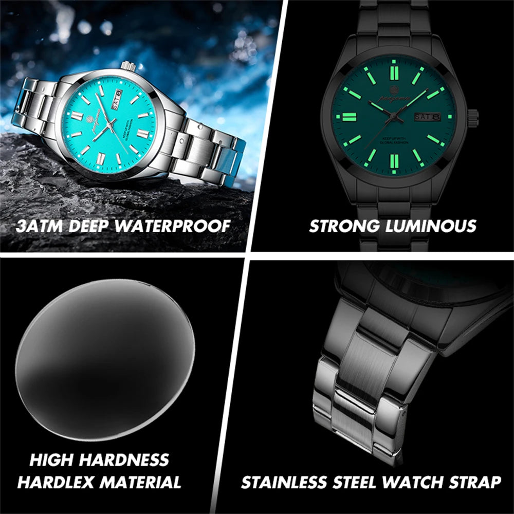 PAAZOMU Men's Analog Quartz Watch with Day Date Stainless Steel Band Waterproof Fashion Wristwatch for Men