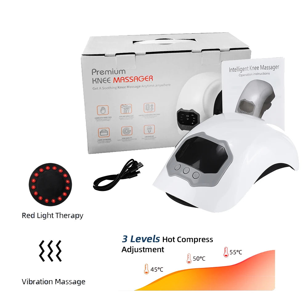 Heated Knee Massager With 4 Heat & Vibration Cordless Adjustable Wrap for Leg, Elbow & Shoulder Soothing Warmth Relaxes Muscles