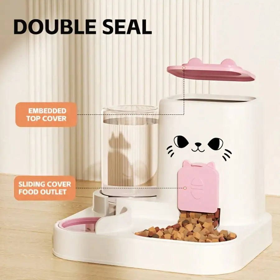 2-In-1 Cat Food And Water Dispenser, All-In-One Fully Automatic Feeder And Water Dispenser, Cute Pet Water Bottle, Durable And Easy To Clean