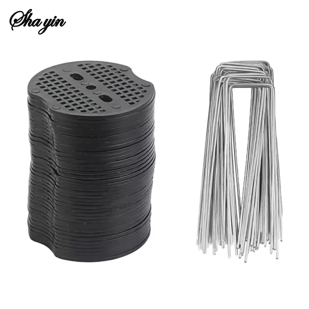 40/80Pcs U-shaped Ground Pegs with Buffer Washers for Securing Weed Landscape Fabric Netting Garden Lawn Accessories Garden Pegs