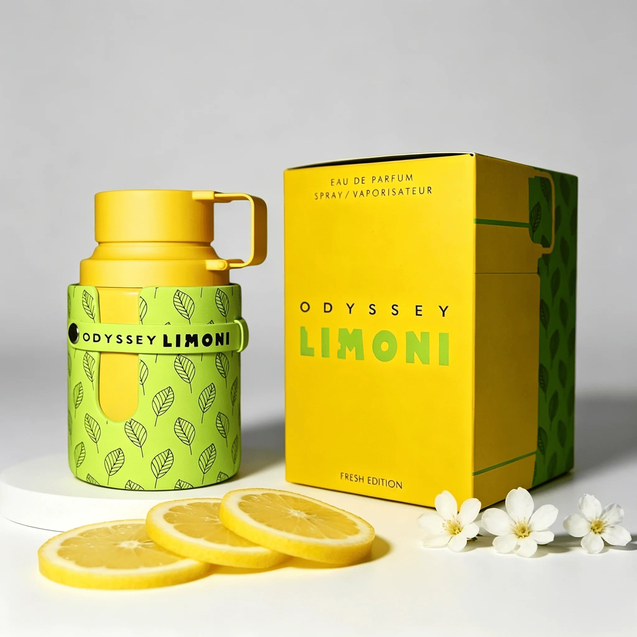 Armaf Odyssey Limoni Fresh Edition Unisex EDP Perfume Refreshing Lemon Citrus Perfume Leaf Pattern Cylinder Bottle Summer Luxury Gift Perfume for Him Her
