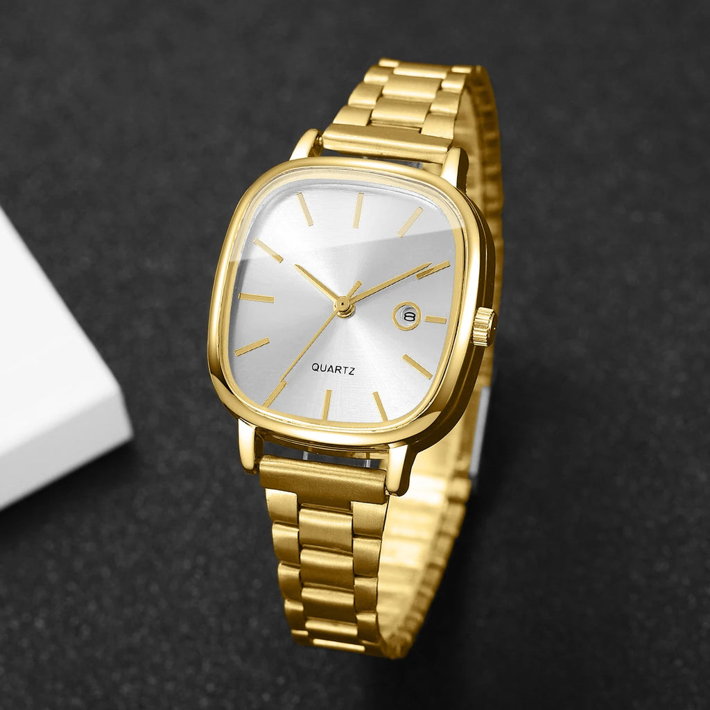 3PCS/Set Elegant Square Dial Women Watches Simple Calendar Quartz Wristwatches Bracelets Set Reloj Mujer (Without Box)