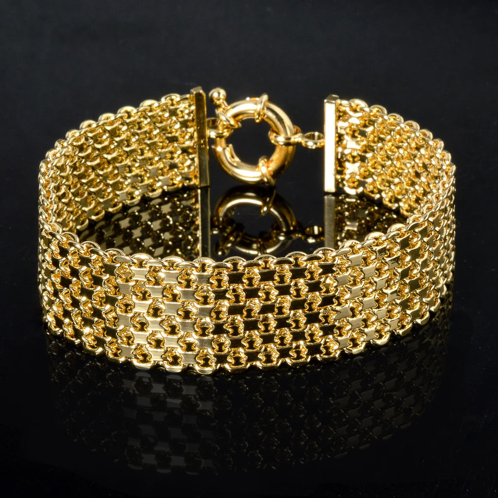 New 18MM Wide Copper Chain Bracelet Unisex 18K Gold Plated Wristband Miami Sidewalk Bracelet Punk Hip Hop Jewelry Party Gift