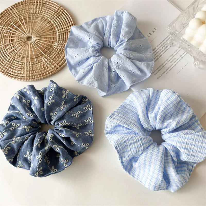 Brand Designs Japan Fashion Large Size Hair Scrunches Hollow Out Denim Scrunchies Big Hair Chouchou Ponytail Hairties
