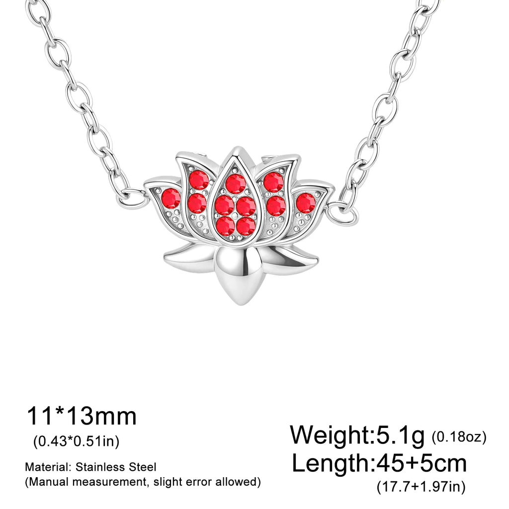 Skyrim Lotus Pendant Necklace for Women Stainless Steel Gold Color Cubic Zirconia Flower Clavicle Chain Spiritual Yoga Jewelry