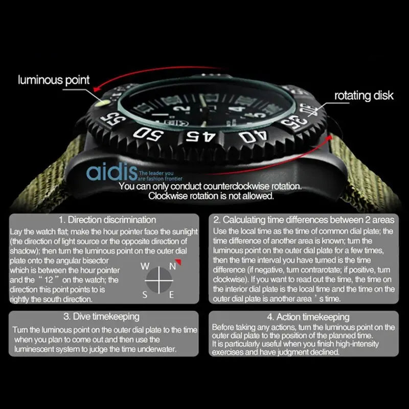 ADDIESDIVE Fashion Men's Analog Watch 50m Waterproof Luminous Tube Nylon Sports Men Military Wristwatches Quartz Watch for Men