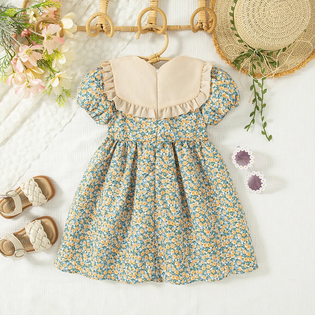 Baby Girl Dress Summer Floral Bow Short Sleeved Girl Dress Cute Bubble Sleeve Girl Princess Dress Baby Clothes Girl