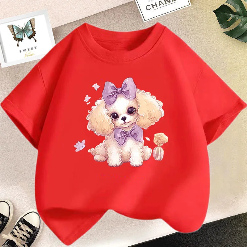 Girls Cotton Cute Cat/dog Graphic T shirt Summer Fashion Vintage Personality Kawaii Purple clothes Short Sleeve Tops
