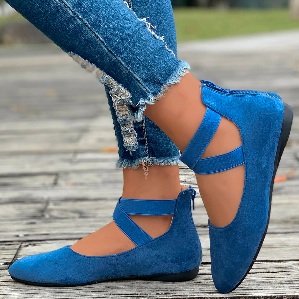 Women's Hollow Flock Flat Shoes Round Toe Shallow Thin Soft Sole Shoes Solid Color Casual Shoes Elegant Office Ladies Footwear