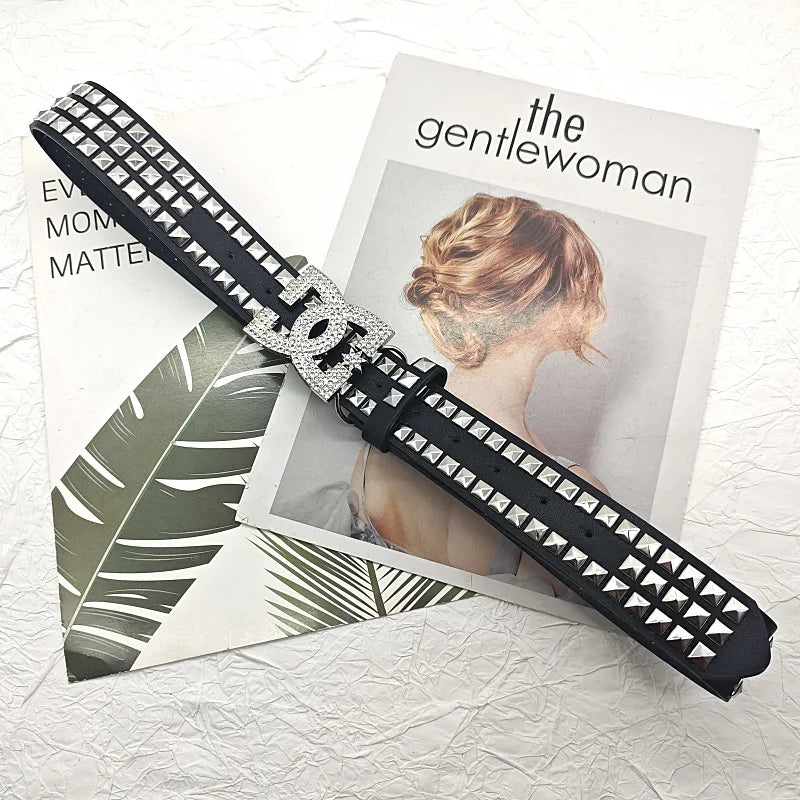 Fashion Y2K Rivet Leather Belt Versatile Embedded Decorative Belt Luxury Hot Girl Women's Rhinestone Belt Unique punk