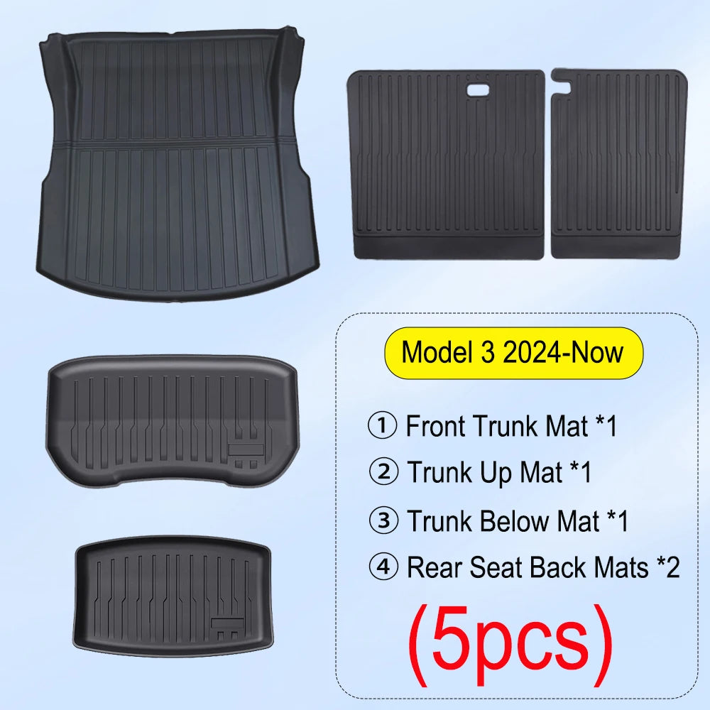 for Tesla Model 3 Highland 2024-2026 Front Rear Trunk Mats TPE Lower Trunk Storage Protective Cover Cargo Liner Anti Dirty Pads