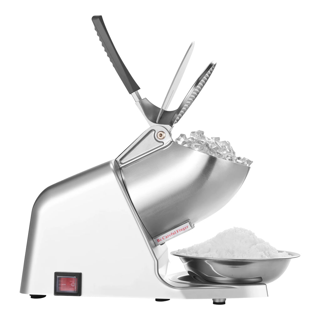 SucceBuy Ice Crusher Machine Stainless Steel Shaved Ice Machine with Bowl and Cover Ice-Shaver for Home and CommercialUse Silver