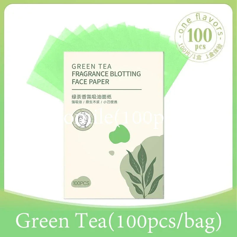 100pcs Matcha Facial Absorbent Paper Anti-Grease Face Oil Absorbing Sheets Oil Removing Paper Skincare Products for Women