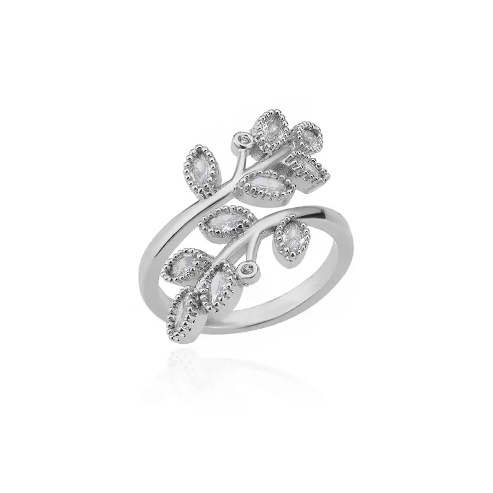 Luxury Zircon Double Layer Leaf Rings For Women Gold Color Stainless Steel Ring Boho Couple Jewelry Accesorios anillos mujer