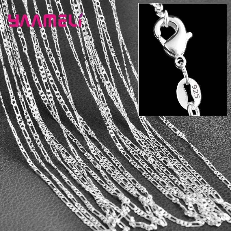 5PCS Solid 925 Sterling Silver Stamp Jewelry Chains Necklace with Lobster Clasps fit Men Women Pendant 18 Designs 16-30 Inch