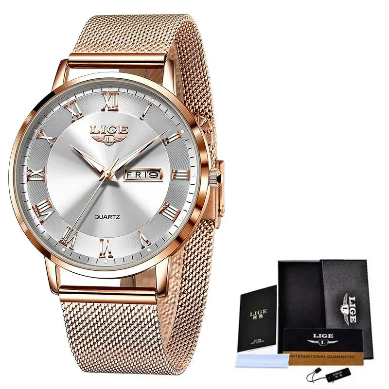 LIGE 2024 New Watch Women Luxury Watches Ladies Creative Steel Women's Bracelet Watches Female Waterproof Clock Relogio Feminino