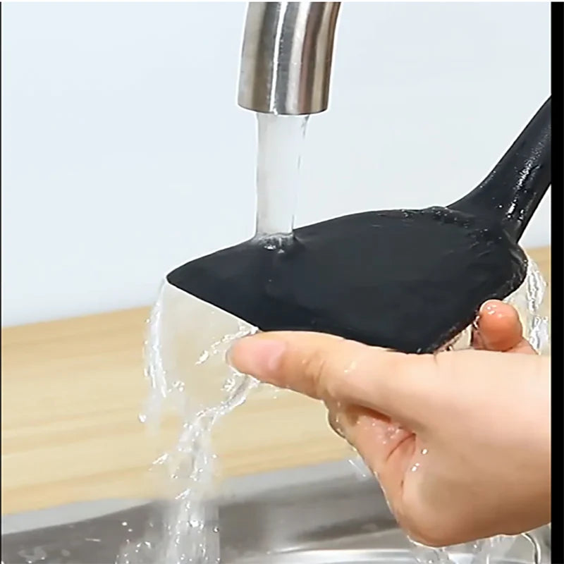 High Temperature Resistant Silicone Kitchenware Set Wooden Handle Shovel Leaky Spoon Tool Cooking Utensil Baking Accessories