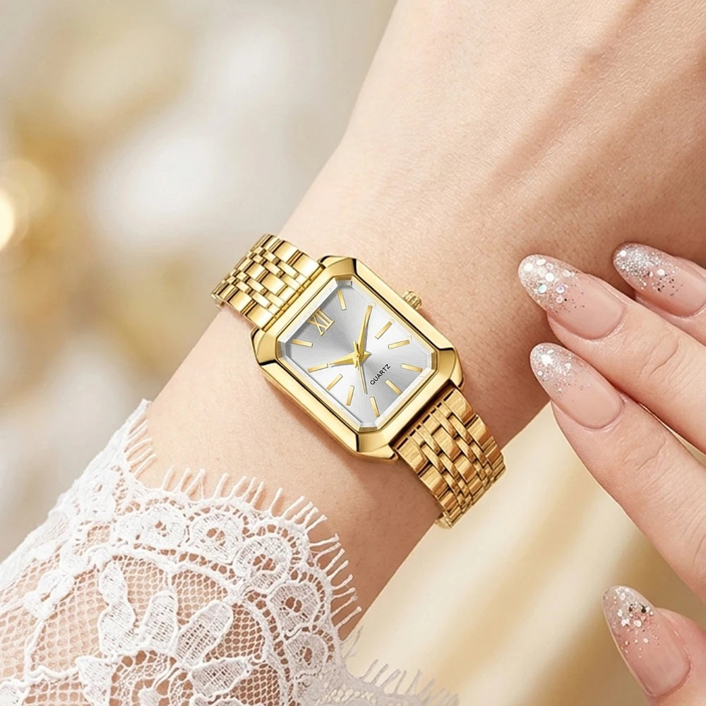 5Pcs/Set Unisex Jewelry Watches Women's Wristwatch Accessories Gold Pink Fashion Business Elegant Trendy Classic Exquisite Retro Light Luxury Rhinestone Luxury Bracelet Watch Set Y2K Suitable for Travel, Vacation, Parties, Da