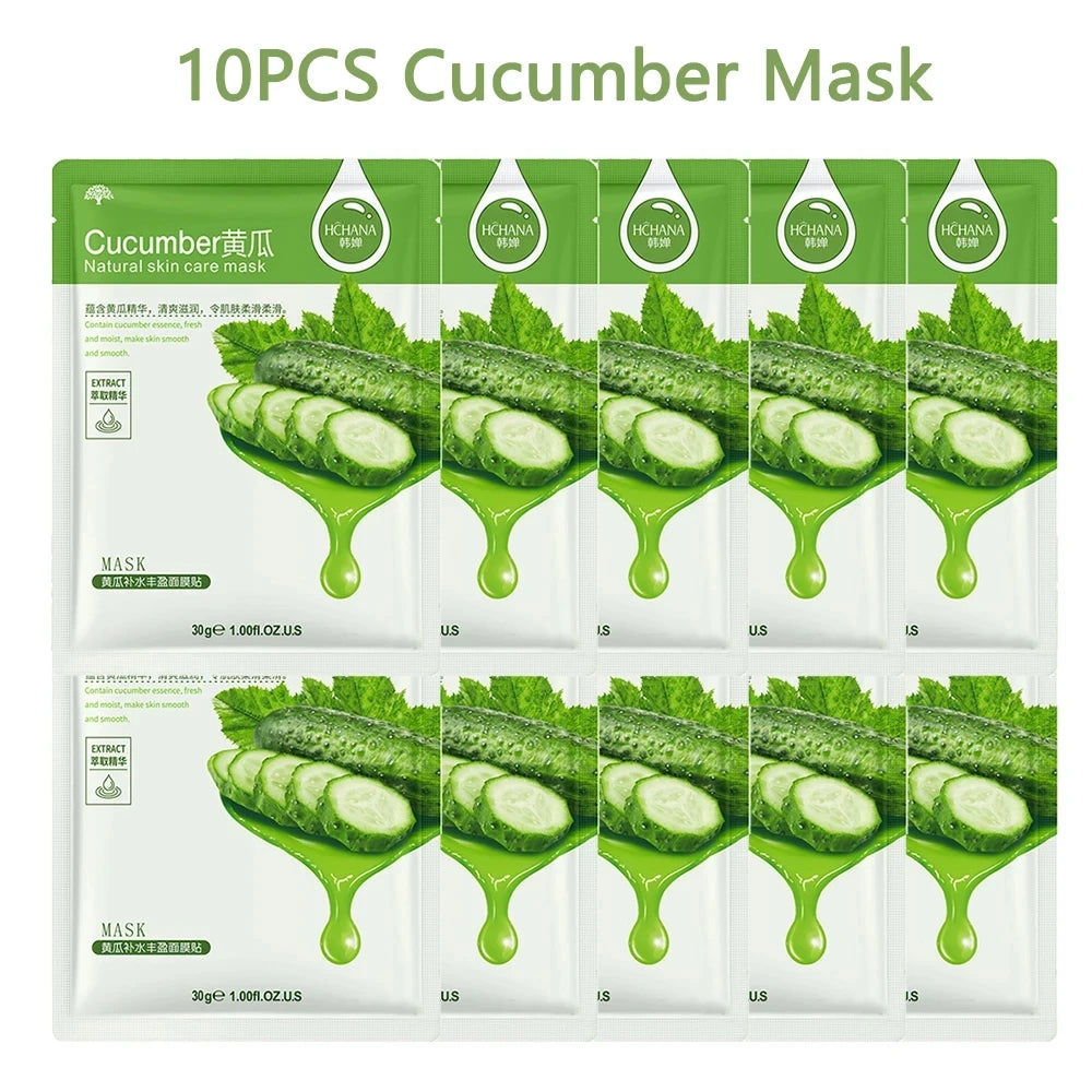 10pcs Sheet Mask Skin Care Plant Facial Mask Moisturizing Oil Control Face Care Masks Shrink Pores Beauty Health Face Patches